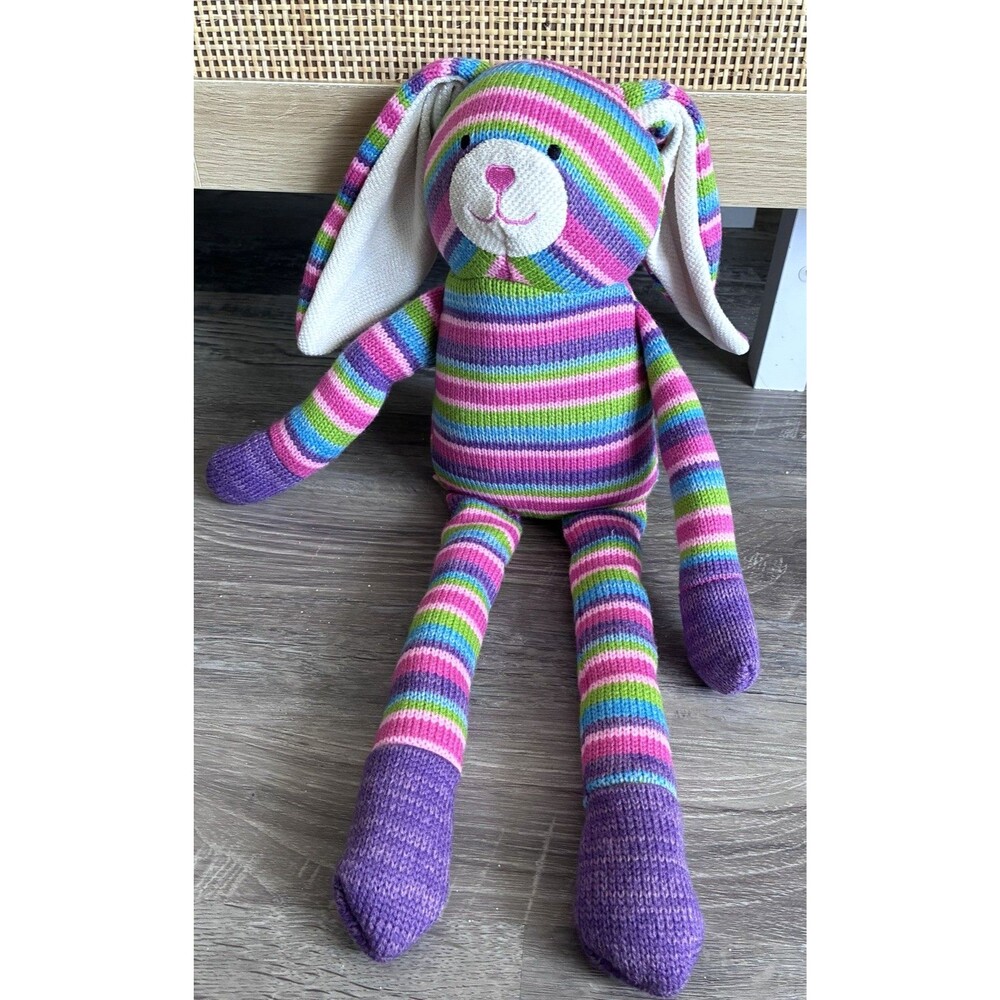 Pier 1 Imports Rainbow Sock Sweater Bunny Rabbit Plush Striped Lovey Easter